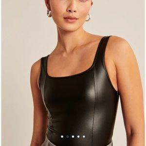 Abercrombie & Fitch Vegan Leather Squareneck Bodysuit - XL - Black - NWT